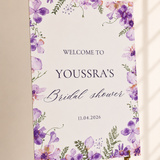 Welkomstbord  Bridalshower - Puple flowers