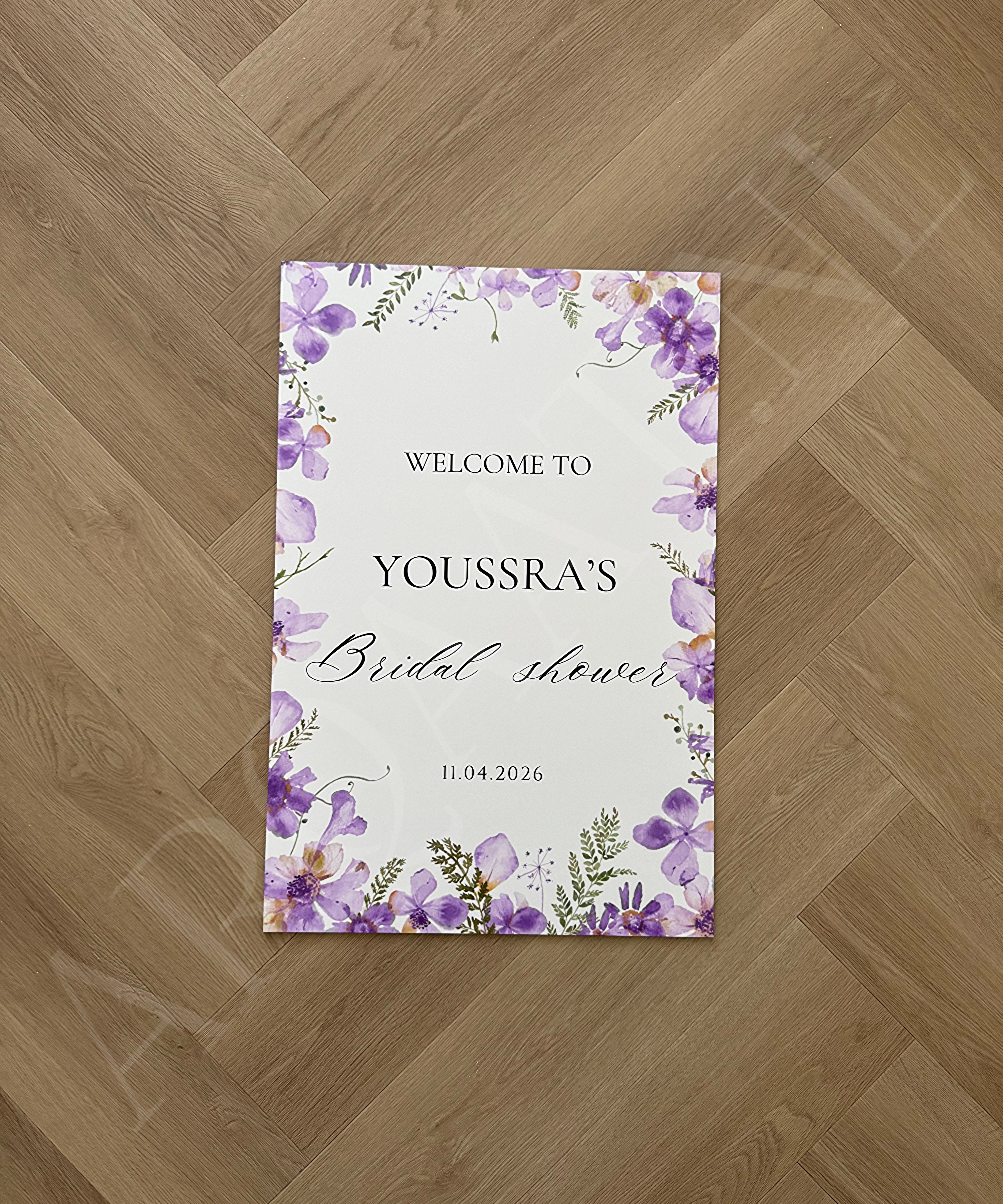 Welkomstbord  Bridalshower - Puple flowers